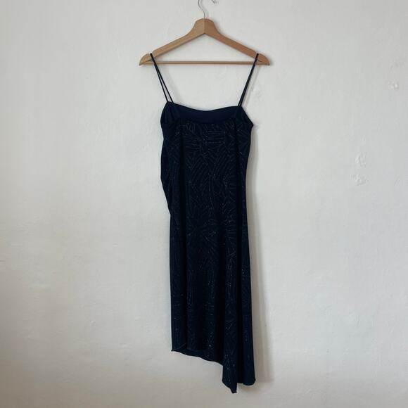 Vintage 90s Y2K – Navy Blue Sparkle Asymmetrical Midi Slip Dress - Picture 8 of 10